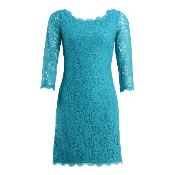 Diane von Furstenber Zarita Long Mini Lace Dress Size 8 Rayon Blend 3/4 Sleeves - Picture 1 of 16